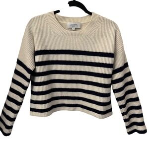 La Ligne Mini Striped Toujours Sweater 100% Cashmere Ivory Navy Blue. Small